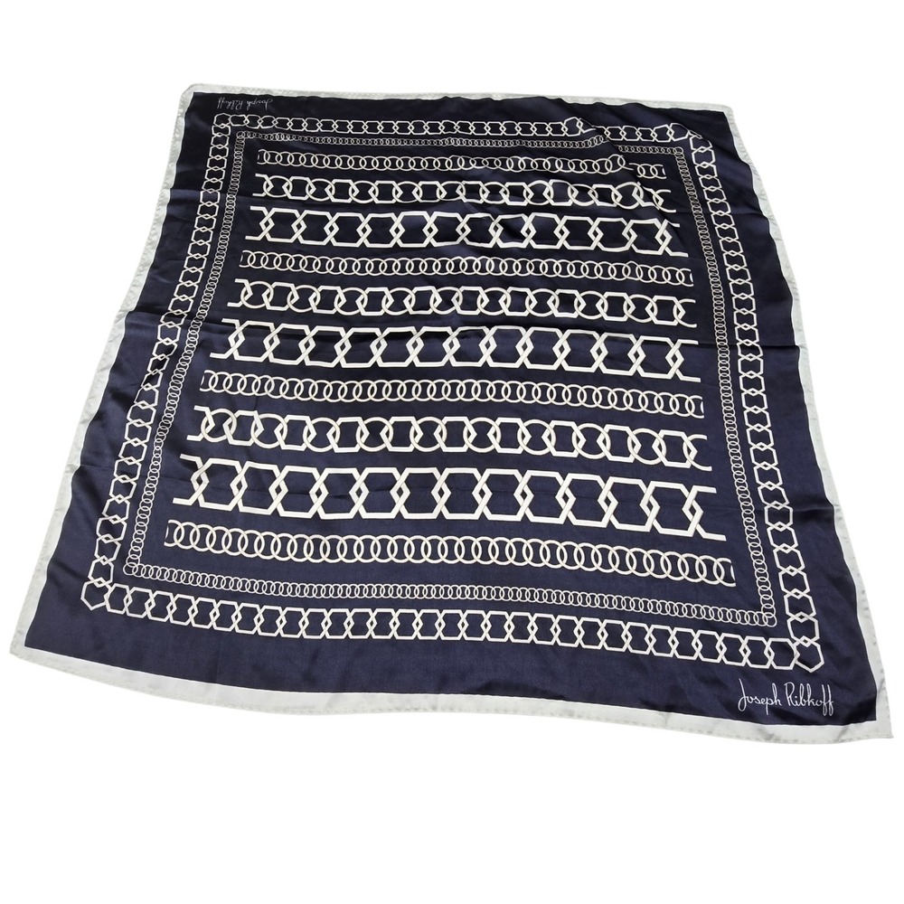 Joseph Ribkoff Abstract Geometric Square Scarf 26" Navy White‎ Classic Office